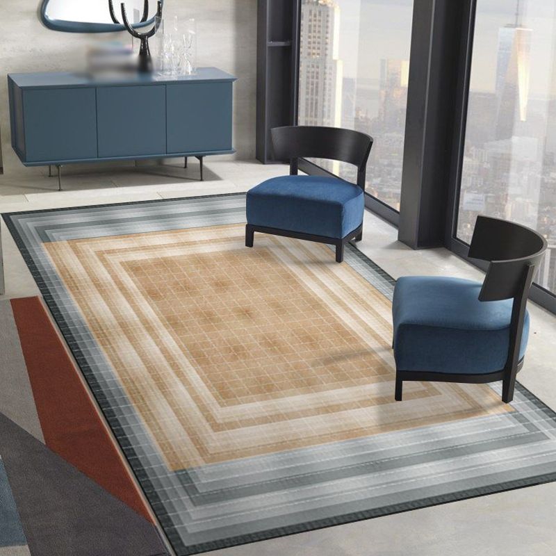 Brown Modern Rug Geometric Pattern Polyester Area Rug Non-Slip Area Carpet for Home Decor