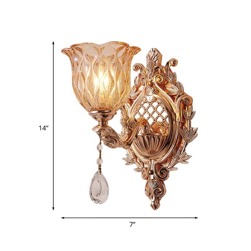 Amber Rooster Glass Bloemwandlicht Traditionele een enkele lamp Woonkamer SCONCE LICHTING IN GOUD