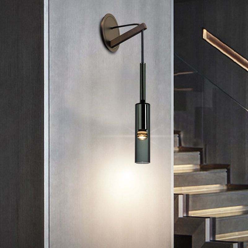 Single Adjustable Wall Sconce Brass and Glass Bottle Shape Wall Fixture in Grey