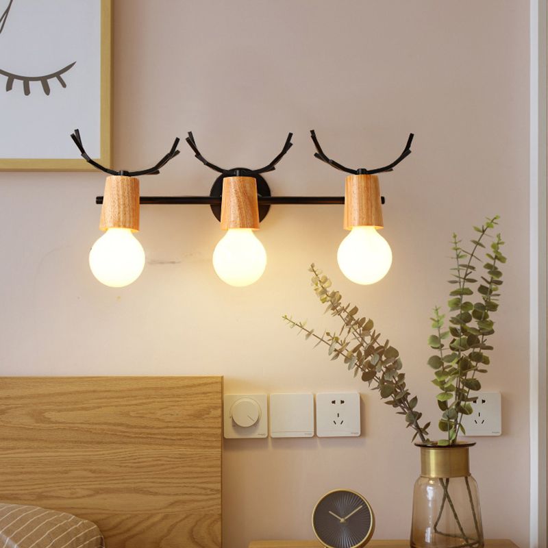 Noordse stijl eenvoud houten wandlamp metalen gewei ontwerp open lamp sconce licht voor slaapkamer