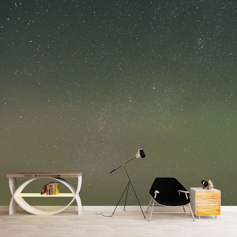 Night and Star Sky Mural Wallpaper in Green Contemporary Wall Decor for Living Room