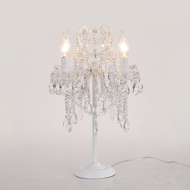 Lampada da tavolo in cristallo trasparente bianco/oro con braccio piegato, lampada notturna in stile rurale a 2 luci per soggiorno