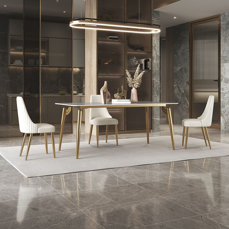 Traditional Luxury Dining Table White Sintered Stone 4 Legs Table with Gold Frame