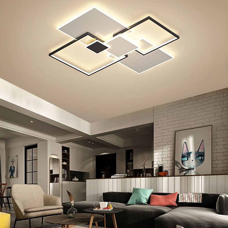 Plafonnier carré simple en métal LED pour chambre à coucher, plafonnier encastré en noir