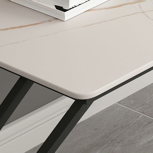 Rectangle Minimalist Dining Table White Tone Fixed Table of Sintered Stone