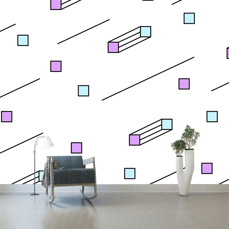 Contemporary Geometric Patterned Mural Non-Woven Waterproof Pastel Wall Art for Bedroom
