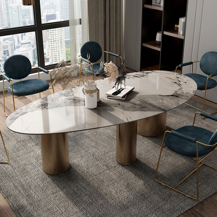 Oval Sintered Stone Dining Table Luxury Kitchen Table with 3 Legs in Gold
