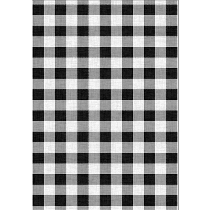 Black and White Bedroom Rug Modern Check Pattern Area Rug Polyester Washable Stain-Resistant Carpet