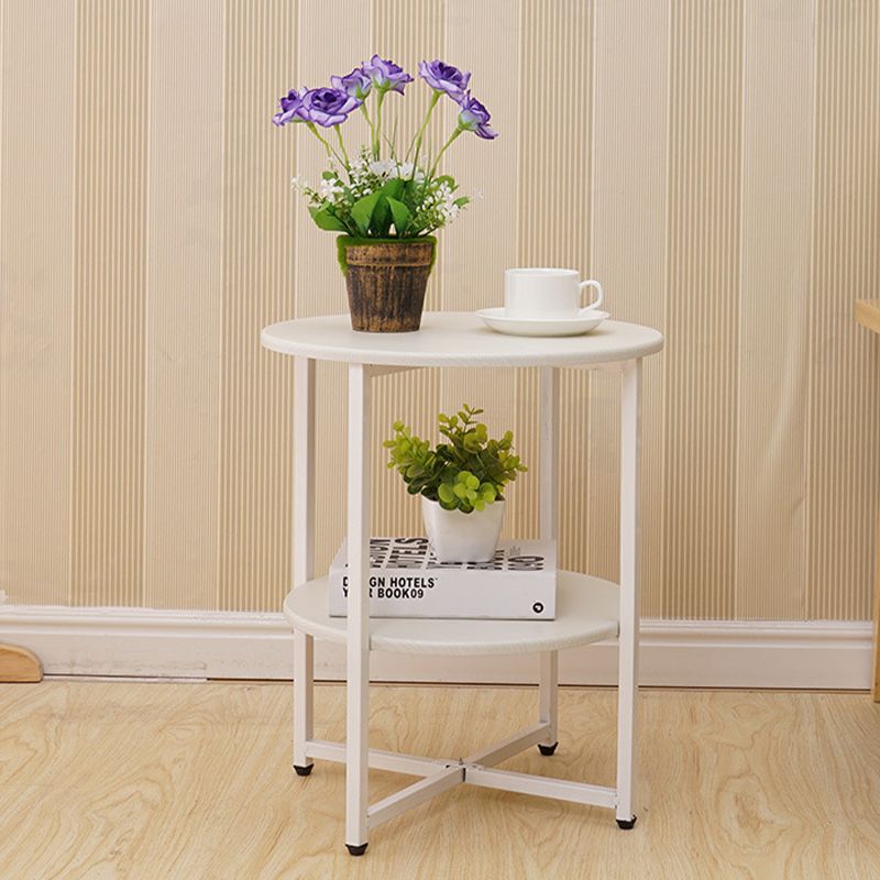 Modern Wood End Side Table Round 2-Tier Corner Table with Storage