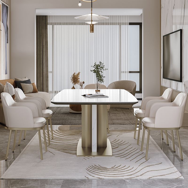 Nordic Glam Sintered Stone Rectangle Table Set 1/4/5/7 Pieces Dining Set for Home