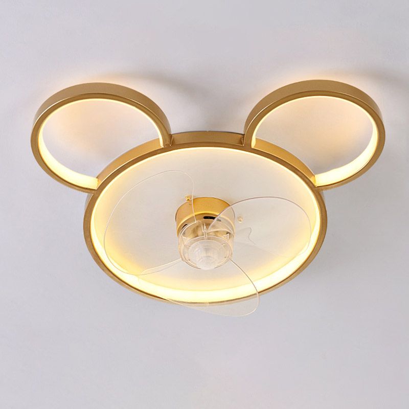 Cartoon LED Flush Mount Fan Lamp Geometric Semi Flush Ceiling Light Fixture with Metal Shade
