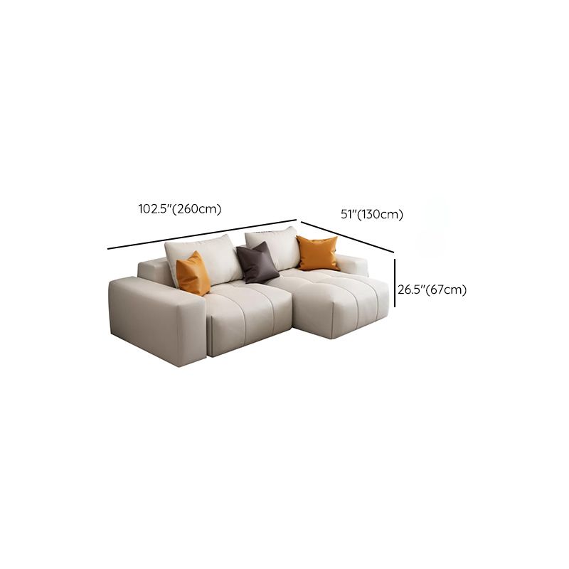 26"H Scandinavian Sectional Sofa Cream Leather Stain-Resistant Sectional