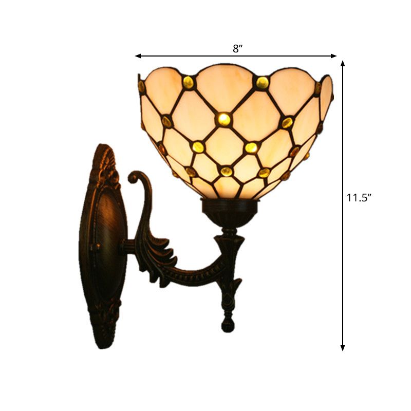1 Head Corridor Wall Sconce Light Mediterranean Brass Wall Lighting with Geometry Cut Glass Shade