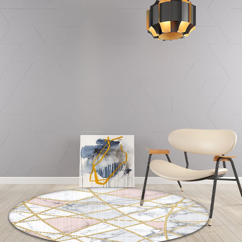 Stylish Geometric Pattern Rug White and Pink Nordic Rug Polyester Washable Non-Slip Backing Area Rug for Living Room