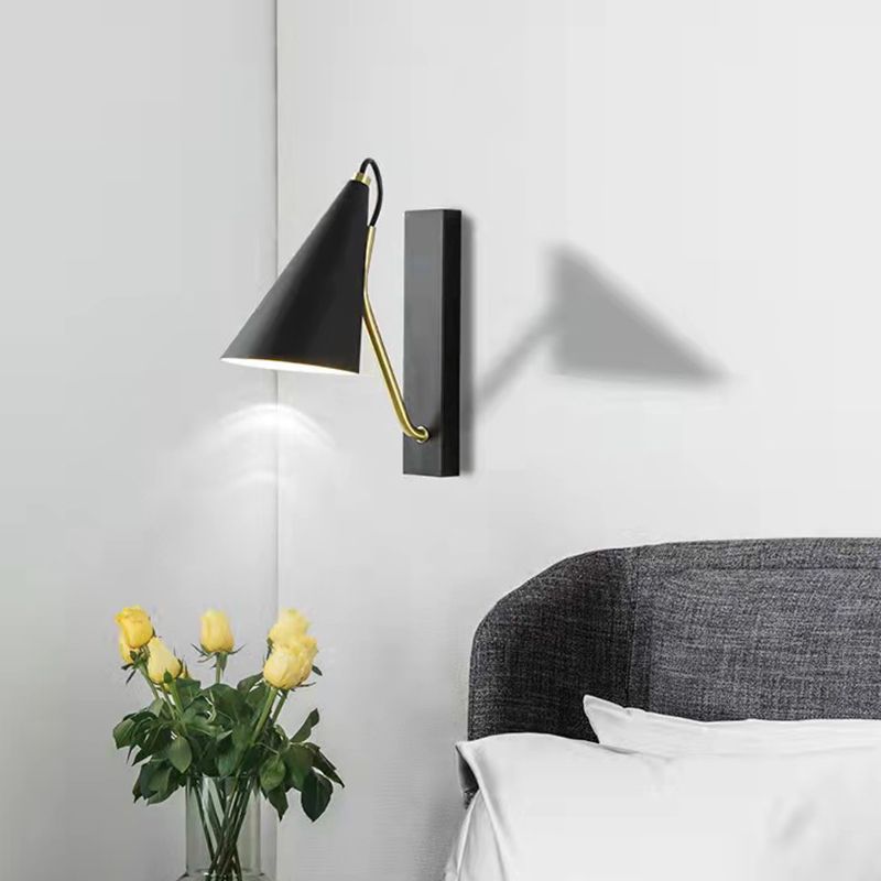 Single Contemporary Black/White Wall Mounted Sconce Metallic Shaded Wall Light