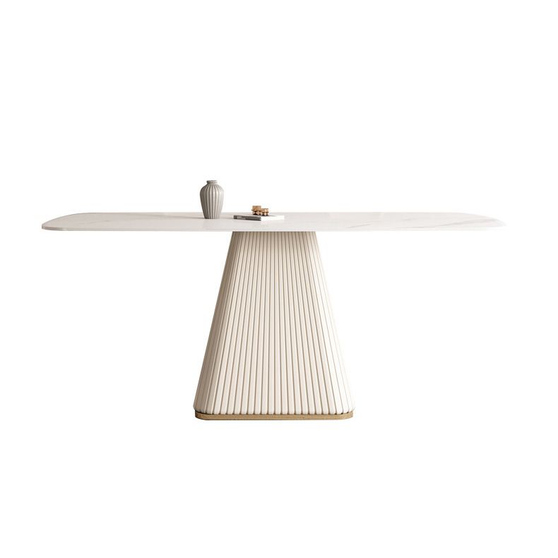 Glam White Dining Table Stone Rectangular Table for Dining Room