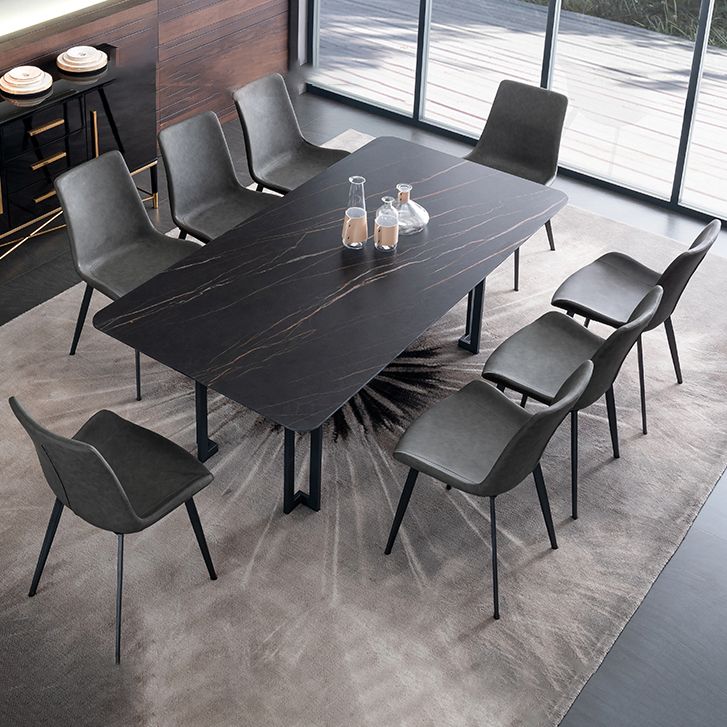 Modern Dining Table Set 1/4/5/9 Pcs Black Sintered Stone Dining Table with Armless Chairs