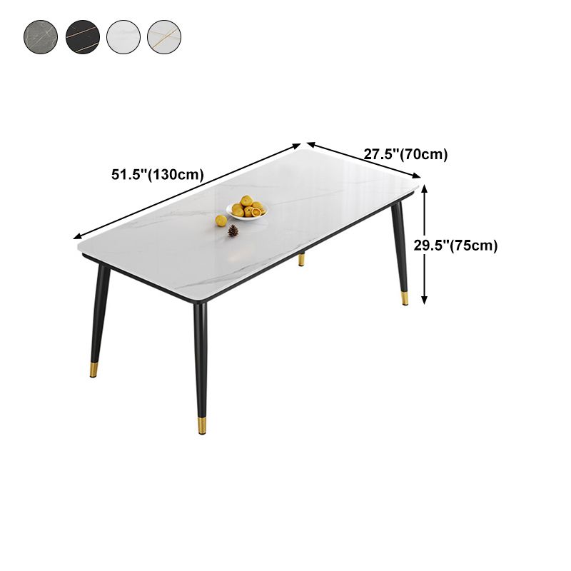 Metal 4 Legs Dining Table Contemporary Rectangle Stone Top Dining Table for Living Room