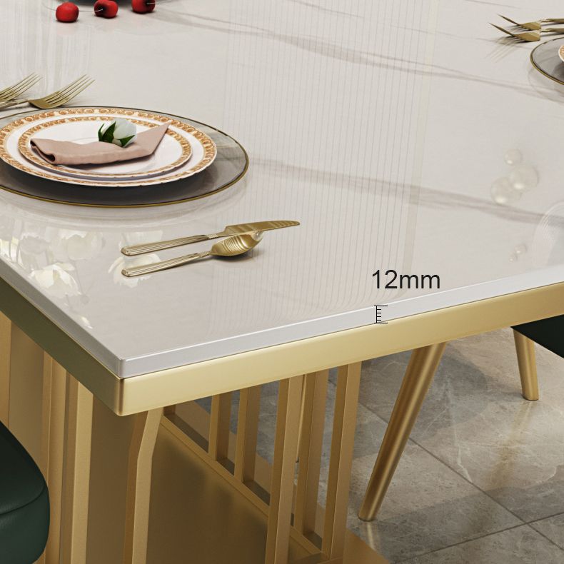 Glam Gesinterde stenen witte eettafel Rechthoekige standaard eettafel met voetstuk