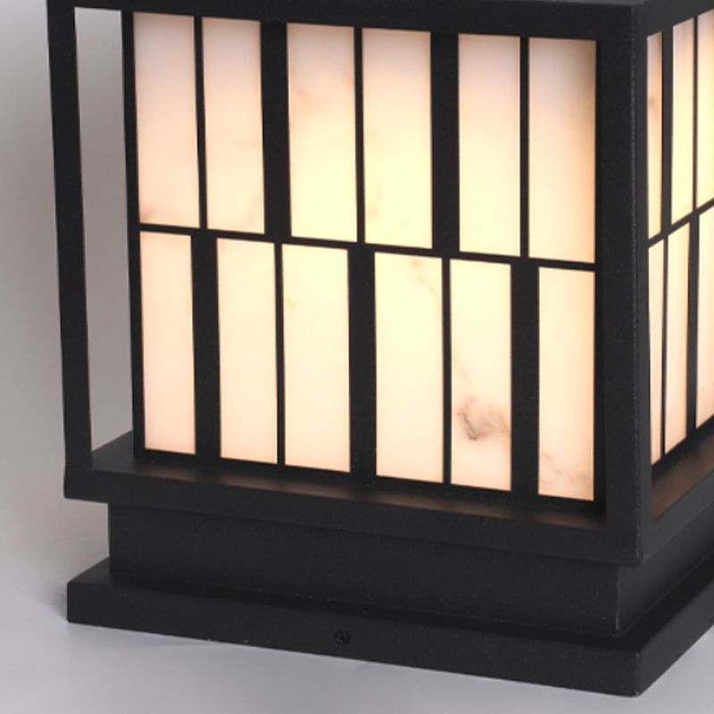 Metal Square Shape Solar Pillar Lamp Modern 1 Light Outdoor Lights in Black
