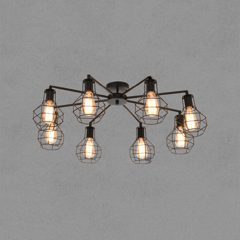Industrial Style Flush Mount Metal Ceiling Light  in Black for Hallway