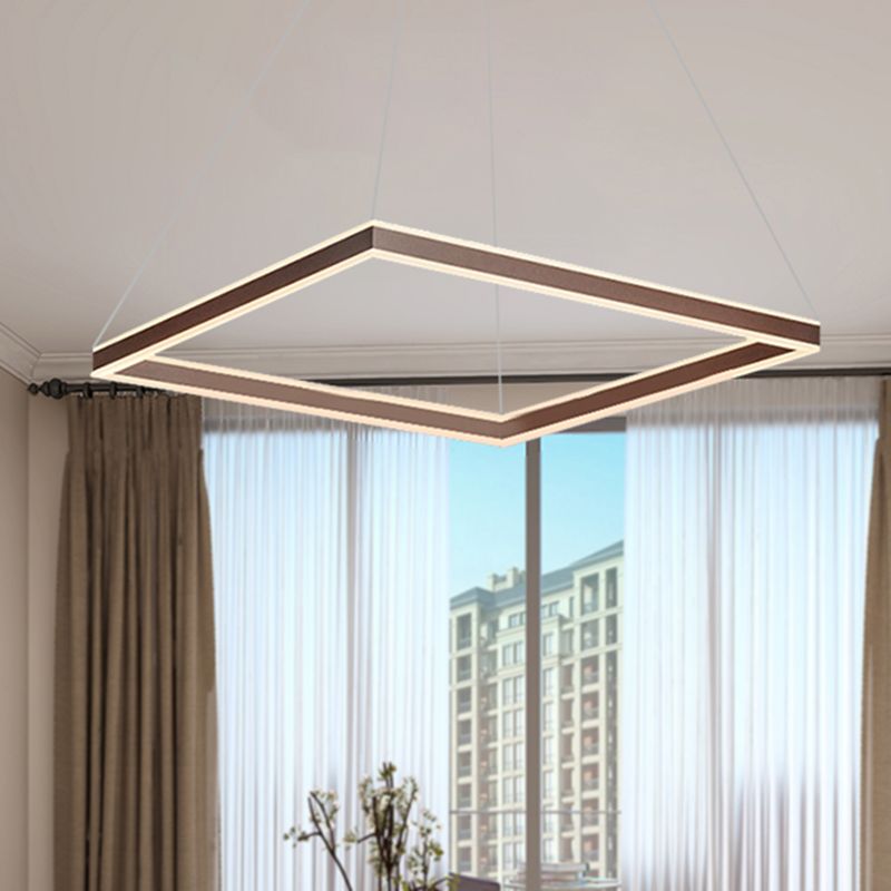 Square Ceiling Pendant Modern Acrylic 1/2/3-Head LED Brown Chandelier Light in Warm/White Light