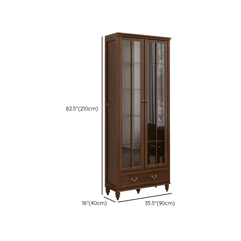Mid-Century Modern Pine Storage Cabinet Solid Wood Brown Storage Cabinet with Drawer