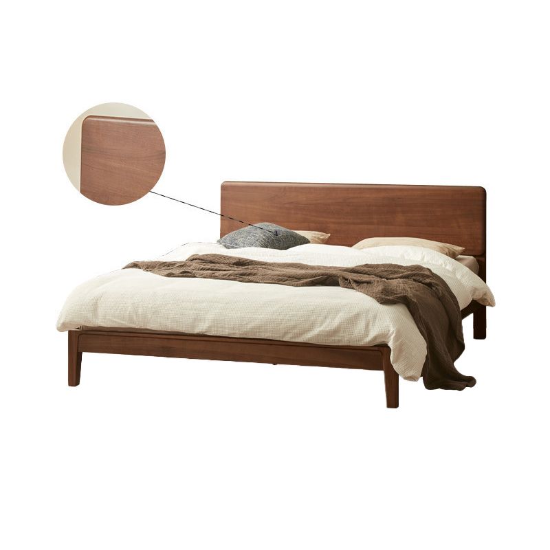 Solid Wood Standard Bed in Brown Panel Bed with Rectangular Headboard