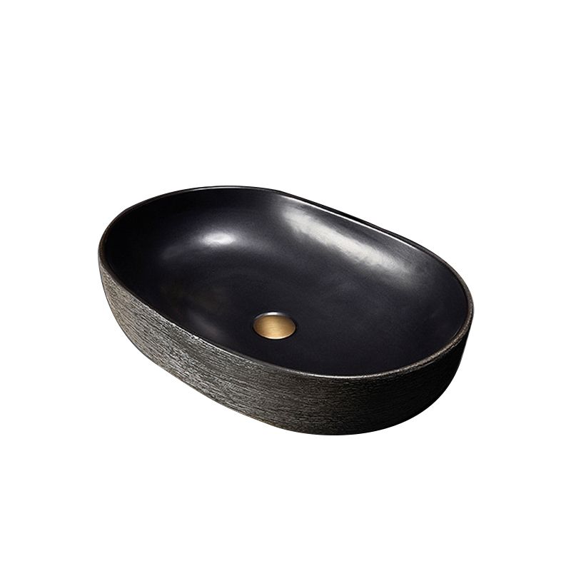 Modern Bathroom Sink Vitreous China Hand Painted Oval Vessel Lavatory Sink