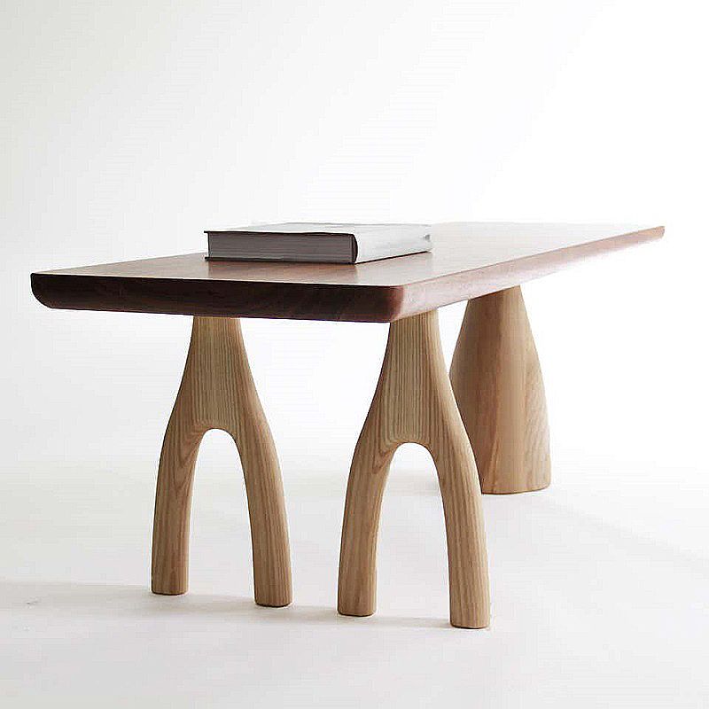 Modern Style 3 Legs Base Design Brown Pine Rectangular Coffee Table