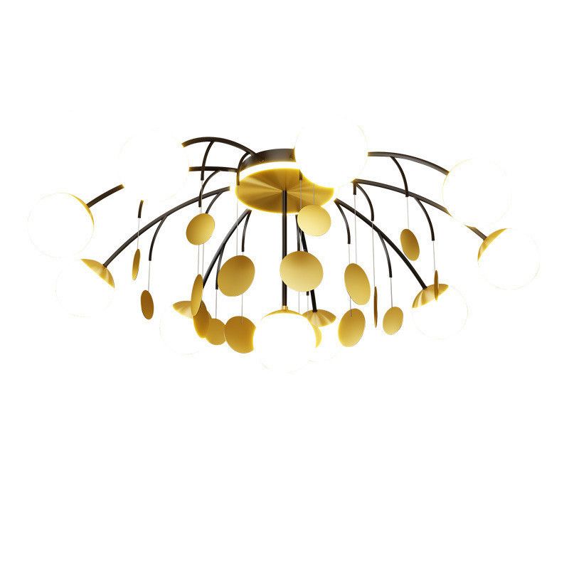 Modern Style Globe Semi Flush Mounted Ceiling Light Sputnik LED Ceiling Light with White Glass Shade