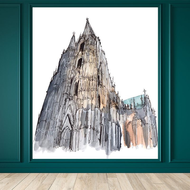 Pastel Watercolor Landmark Wall Mural Architecture Modern Moisture Resistant Wall Decor