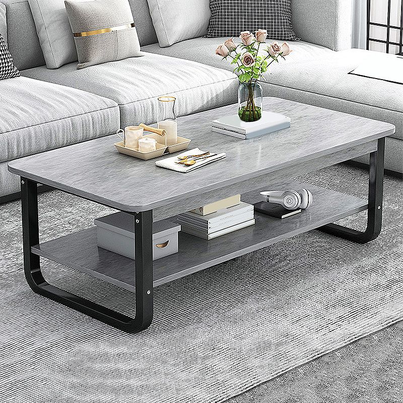 16.5"H Modern Solid Mental Base Black /Gold/white Rectangular Coffee Table