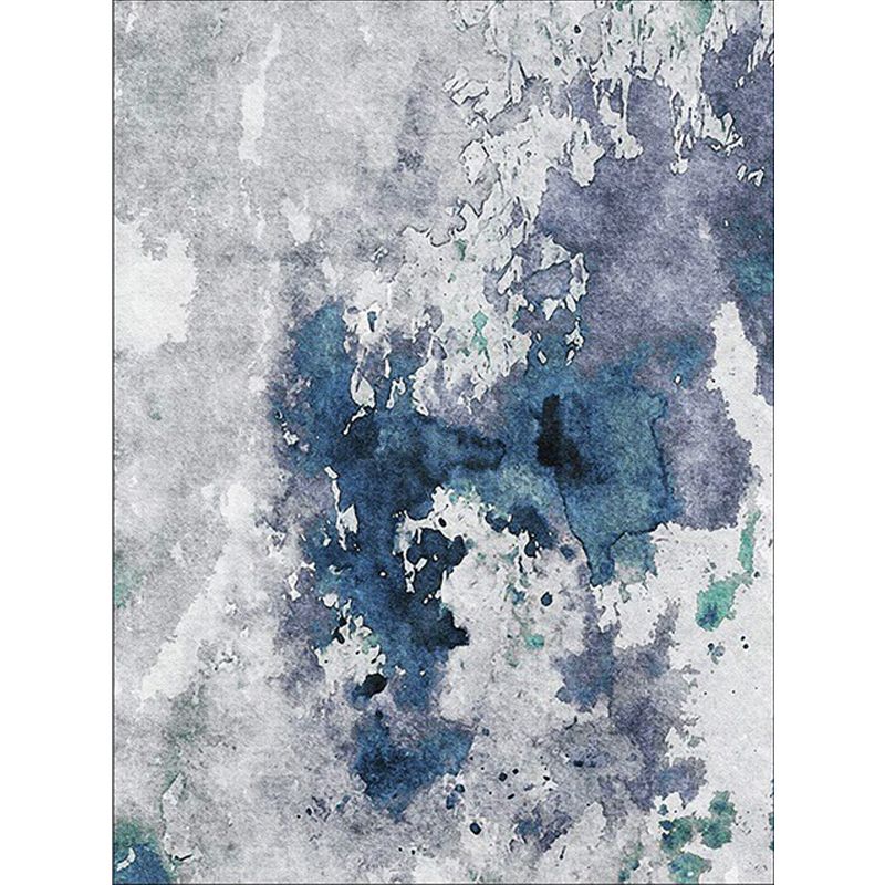 Blue and Grey Modern Rug Polyester Watercolor Pattern Rug Washable Non-Slip Backing Carpet for Living Room