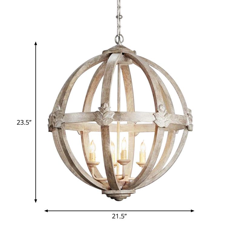 Chandelier suspendu en bois en cage Classic Suspension Suspension Lumière en blanc en détresse
