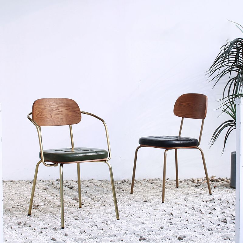 Industriële stijl PU lederen eetkamerstoelen Open rug Dineerarm zijstoelen voor thuis