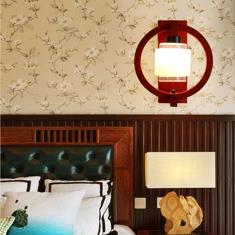 Luces apliques de pared en forma de cilindro de estilo moderno madera 1 lámpara de luz