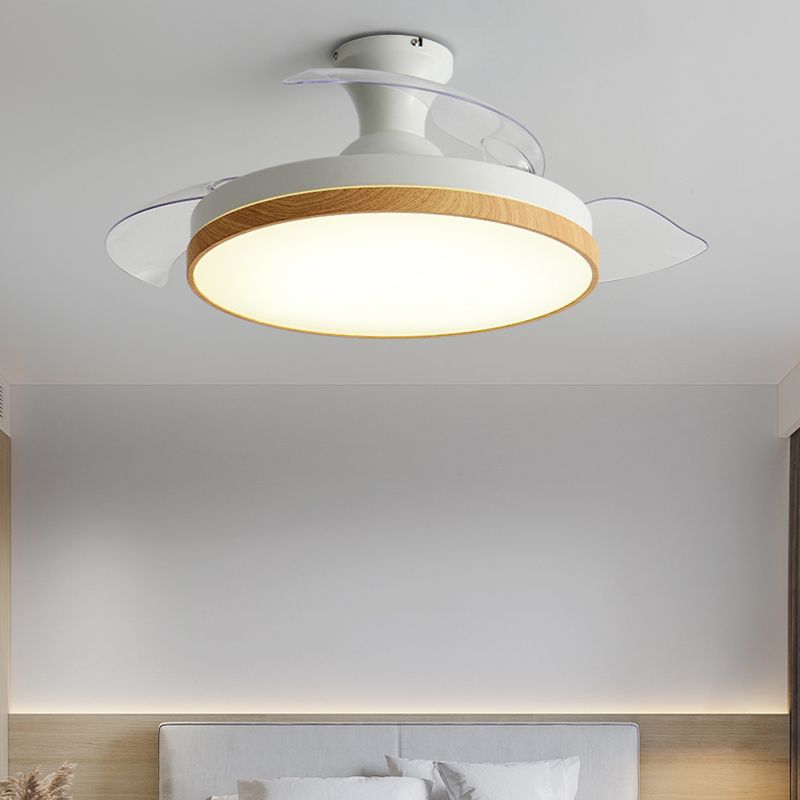 42in Frequency Conversion Fan Light Fixture Nordic Wood Finish LED Semi Flush Mount Lamp