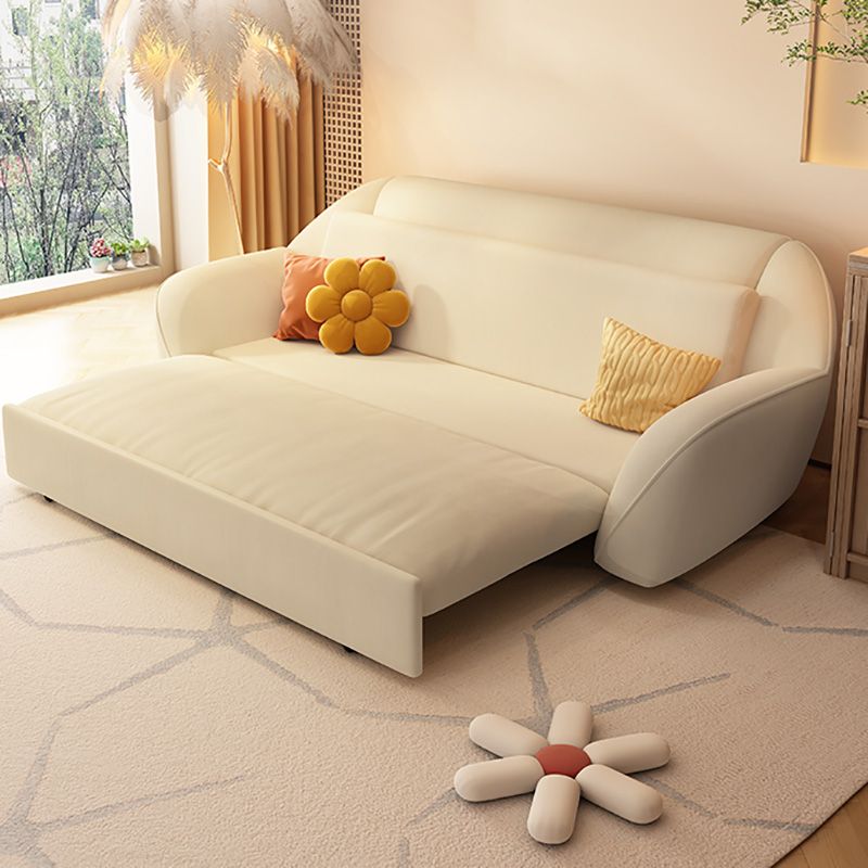 Modern Convertible Sofa Bed Flared Arm Seating with Pillows in Beige