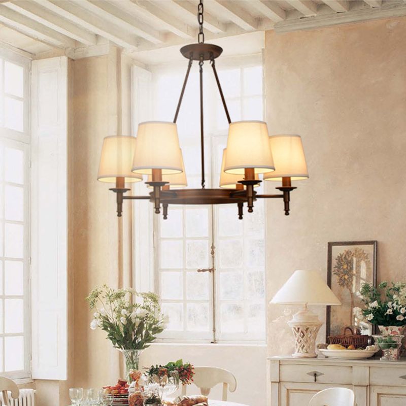 Lámparas colgantes de múltiples cabezas de lámpara de estilo americano luz colgante con sombra de tela blanca