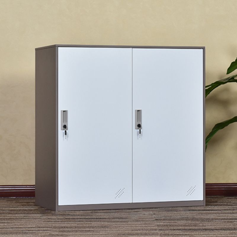 Contemporary Non-Hanging Armoire with Hinged Doors White and Brown Metal Storage Cabinet