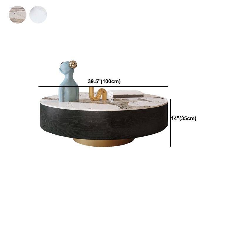 Luxurious Stone Round Coffee Cocktail Table with Storage Drawer