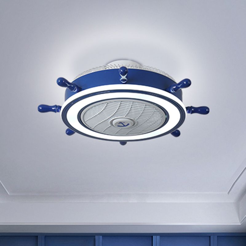 Navy Blue Rudder Lüfter Leuchte Leuchte Childrens Metall Fernbedienung LED Semi Flush Deckenleuchte mit 7 Klingen, 23,5 "W.