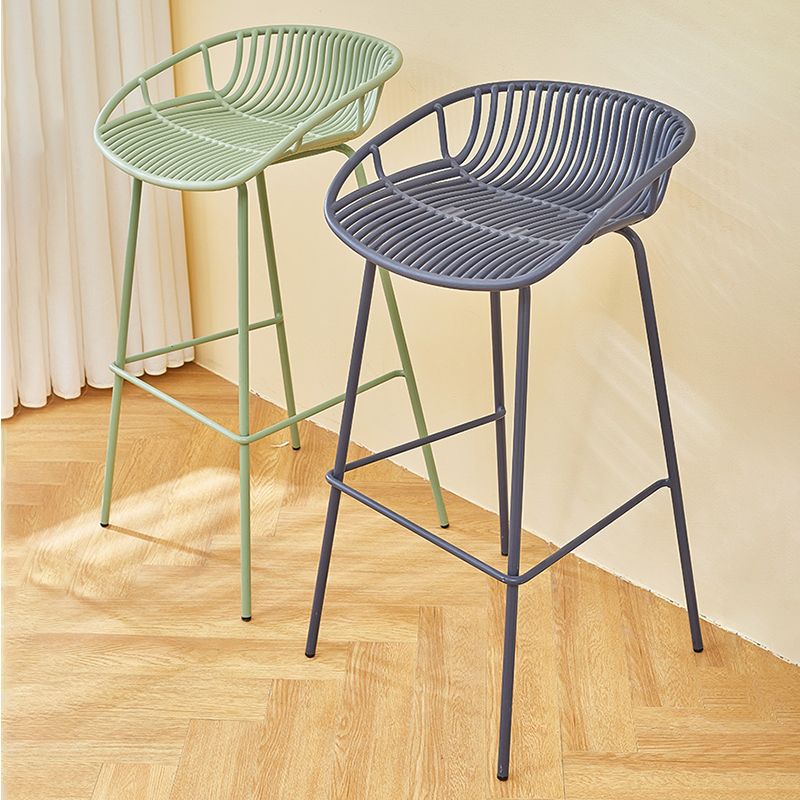 Modern Plastic Contoured Seat Iron Base Footrest Stool for Living Room