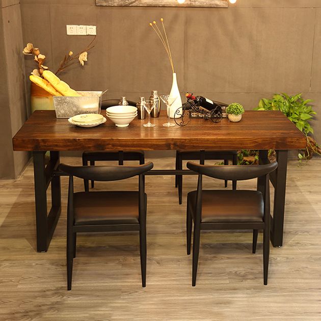 Industrial Style Solid Wood Dining Table Brown Rectangle Table with Trestle Base for Dinning Room