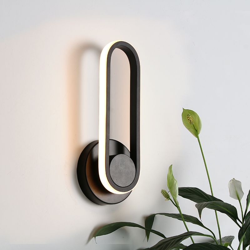 Bedside LED Sconce Lamp Simple Black/White Wall Light Kit with Oval Aluminum Frame, Warm/White Light