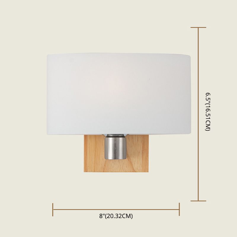 Rectangular Glass Shade Bedroom Wall Lamp Nordic Simplicity Single Bulb Sconce Light with Solid Wooden Base