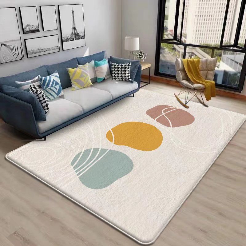 Beige Color Block Rug Polyester Nordic Indoor Rug Non-Slip Backing Rug for Drawing Room