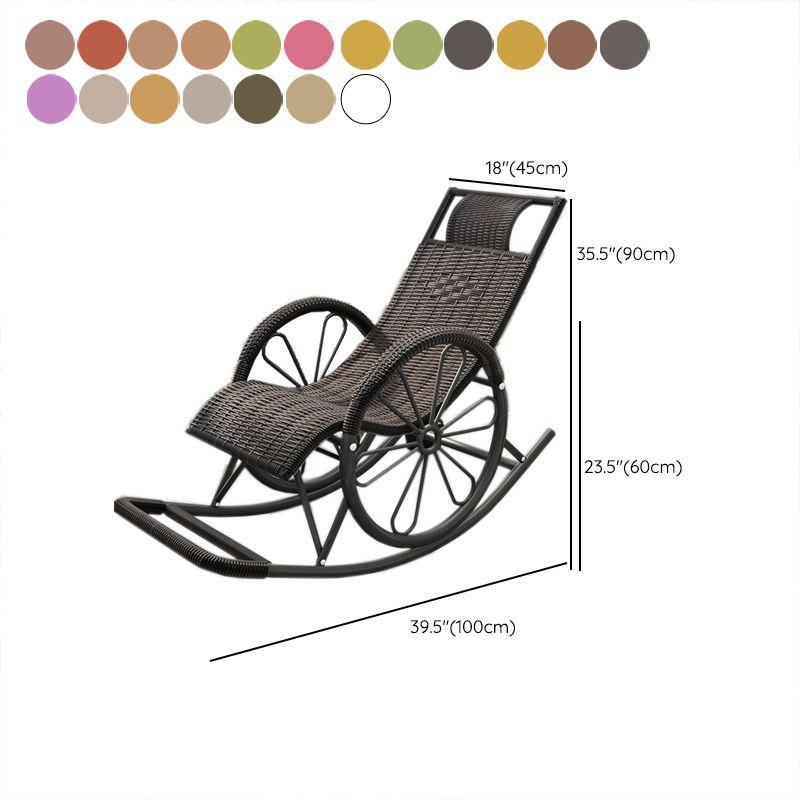 Contemporary Spindle Rattan Rocking Chair Metal Frame Wheel Handrail D