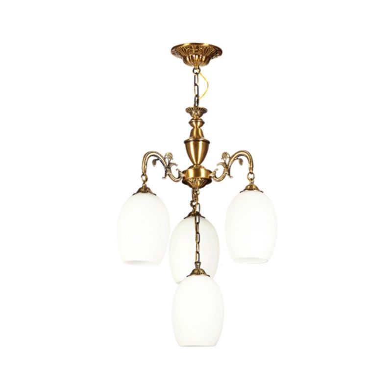 4/6-bulb ovaal kroonluchter verlichting vintage bronzen afwerking mat wit glas naar beneden verlichting hanger